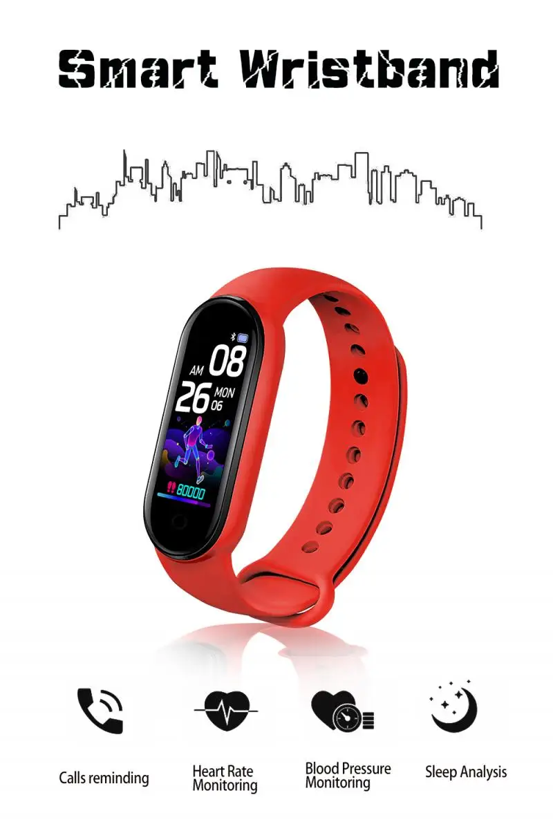 M5 Smart Bracelet Men Fitness Smart Wristband Women Sports Tracker Smartwatch Play Music Bracelet Support For Adriod IOS