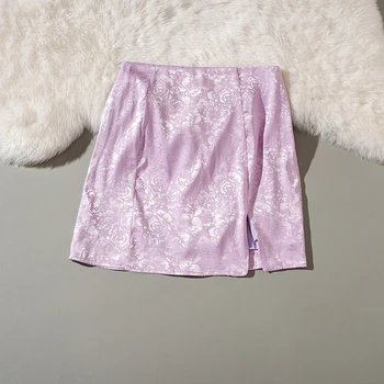 

Cthink Good Quality 2020 New Summer Jacquard Weave Violet Mini Woman Skirts Stylish Split Hem Bodycon Slim Women Skirt Korean