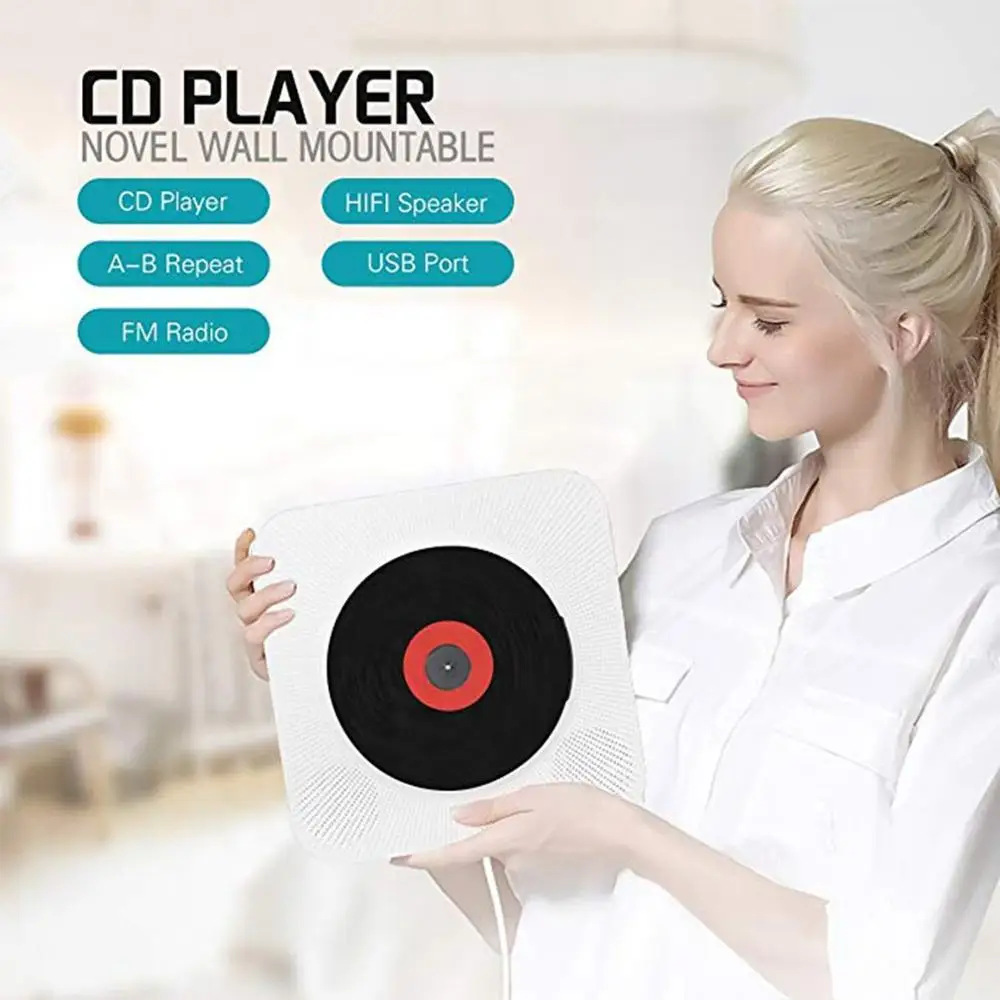 

Wall Mount CD Player Portable Bluetooth Speaker Wireless Music Player Fm Radio Educational Player Home Audio with USB Cable
