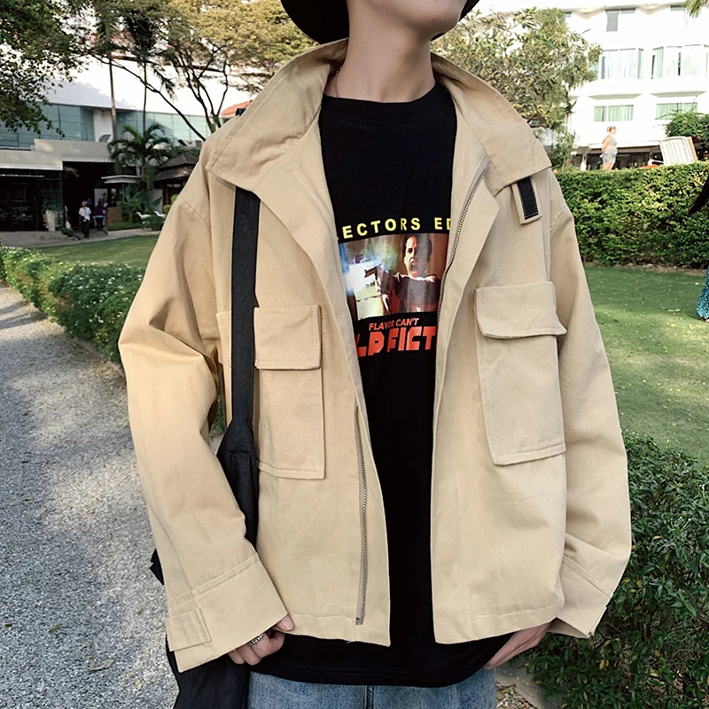 

Autumn Casual Jacket Men's Fashion Solid Color Cotton Baseball Uniform Jackets Mens Streetwear Loose Hip Hop Bomber Jacket Men