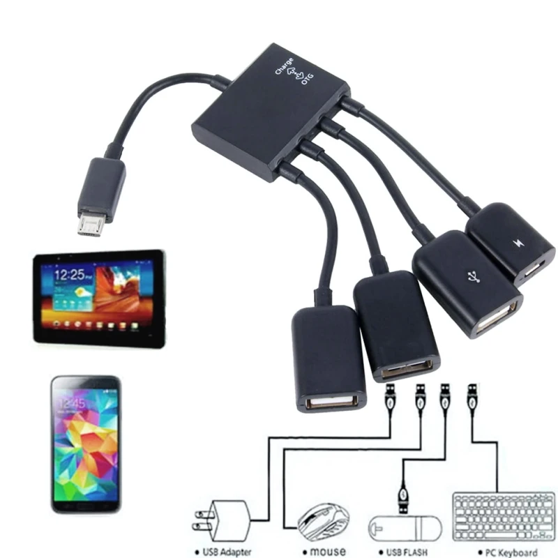 4 Порты и разъёмы Micro USB Мощность OTG расширитель концентратор кабель OTG Кабель-концентратор сотовый телефон для телефона Android планшетный ПК и аксессуары для Мышь диск черный U P5O4
