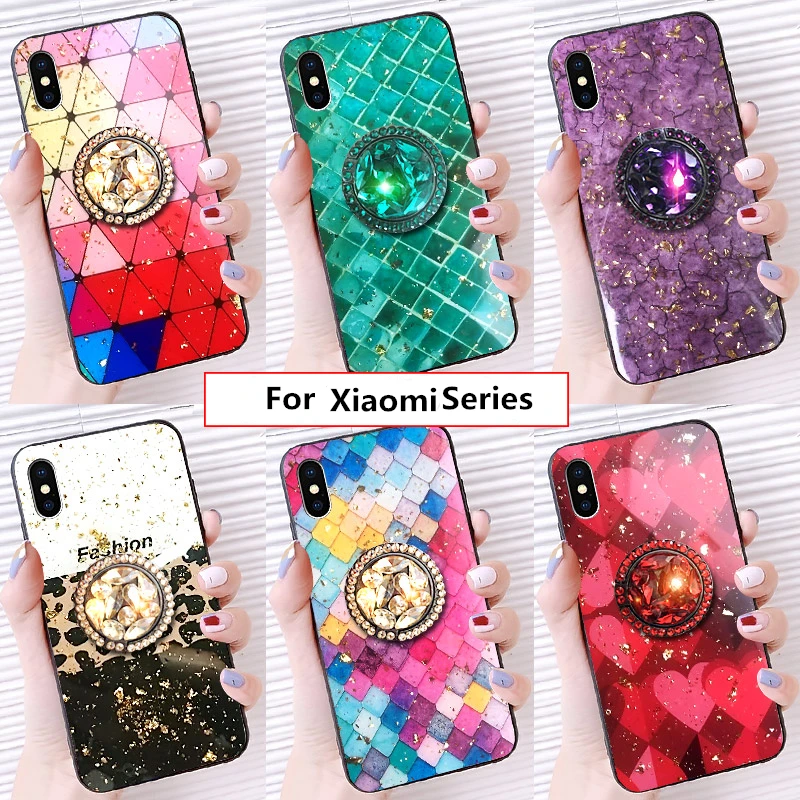 

Manderm Cute Phone Case For Xiaomi Mi 8 9 Redmi NOTE 5 6 Note 7 Soft TPU Silicone Fish Mermaid Scale Diamond Finger Ring