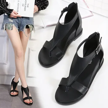 

2019 new flat bottom wedge women's shoes added fashion wild large size sandals.
