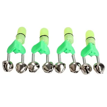 

4pcs LED Fishing Rod Bite Indicator Red Light Twin Bell Clip Warning alarm apparatus Yellow + Green