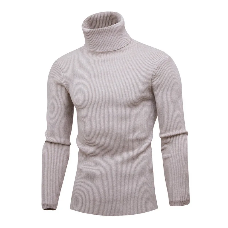 Puimentiua Men's Turtleneck Sweater Fashion Solid Color Knit Men's Sweater Casual Slim Winter Warm Pullover Men's Sweater 2019