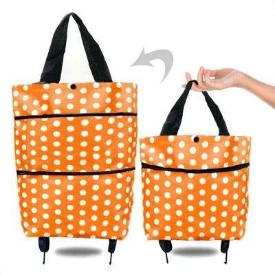 Compact Folding Reusable Shopping Trolley Bag with Wheels - Portable Food and Grocery Organizer