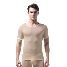 Мужские Ультра-тонкие крутые термо футболки с коротким рукавом, белье, прозрачный топ, футболка, ледяной шелк, пижама, рубашка размера плюс