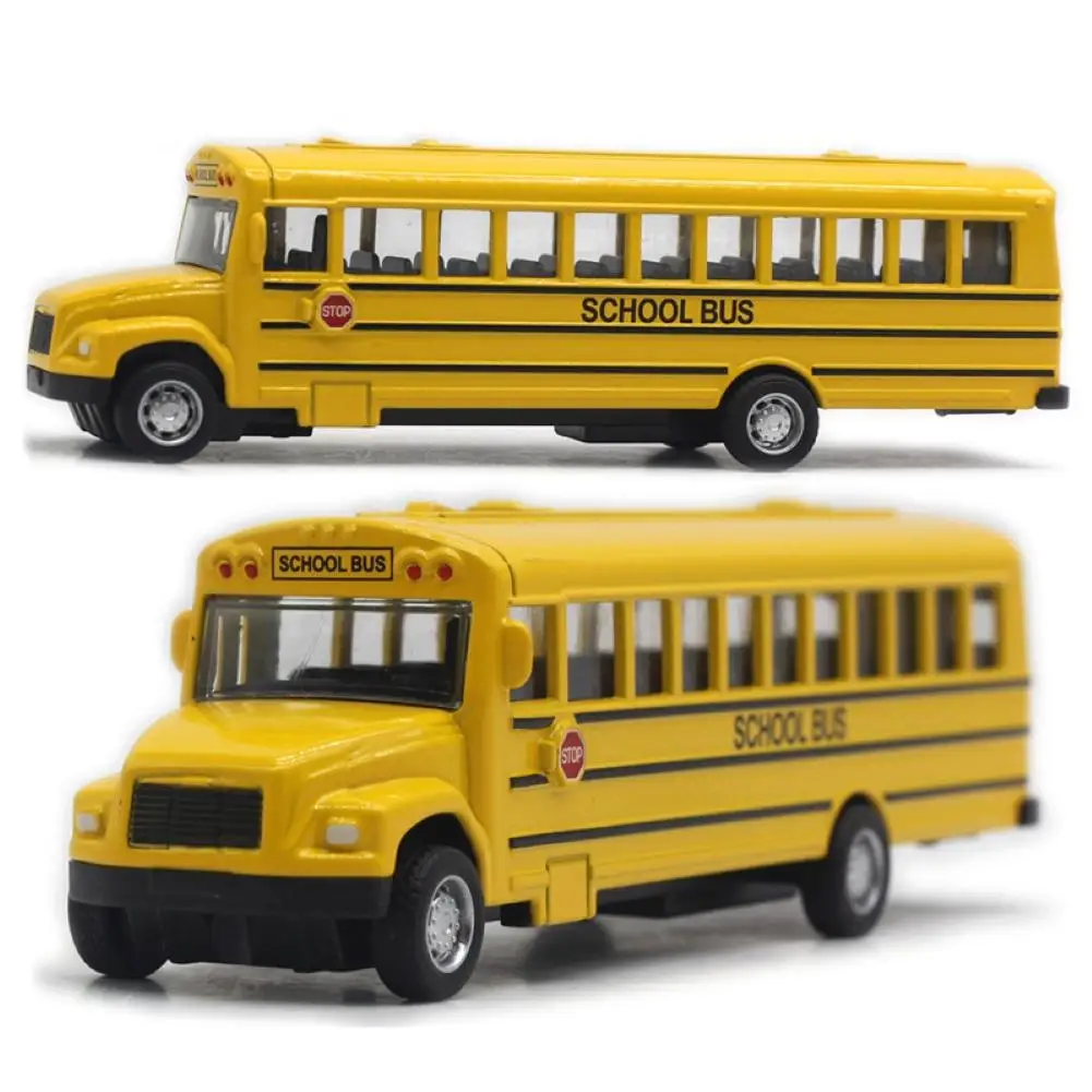 1/64 Diecast Alloy School Bus Kids Toy Car Inertia Vehicle Model Toys Pull Back Car Boy Toys Educational Toys for Children Gift