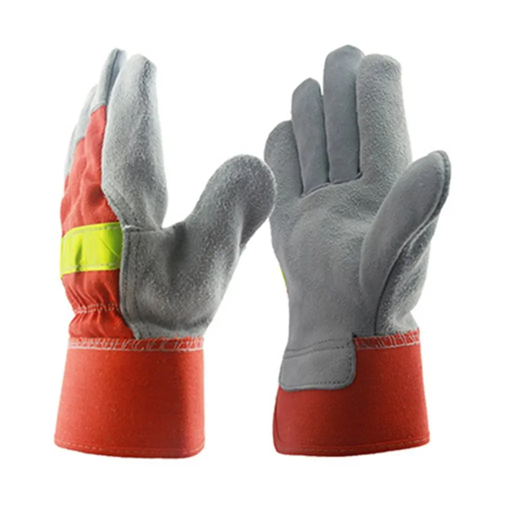 Кожаные рабочие перчатки пожарного перчатки огнестойкий износостойкие защитные рабочие х/б перчатки теплостойкие оборудование с светоотражающий ремешок