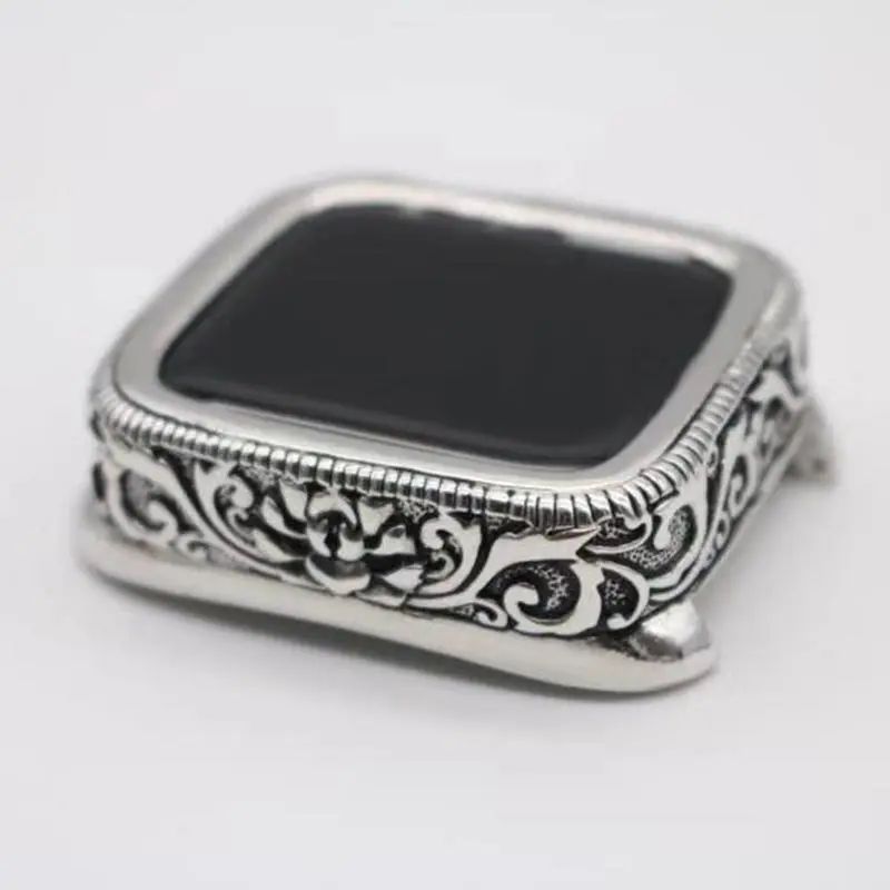 

Stainless Steel Retro Embossed Watch Protector For Apple Watch Case 38/42/40/44MM High Quality Bumper Cover For iWatch 5 4 3 2 1