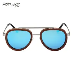 Поляризационные деревянные солнцезащитные очки, мужские зеркальные солнцезащитные очки, фирменный дизайн, с металлической оправой, Lunette De