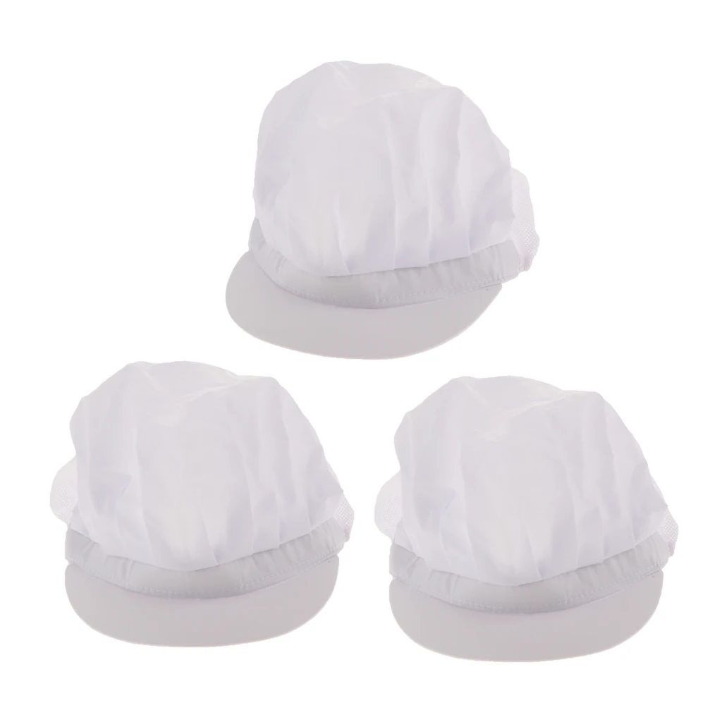 3Pcs White Half Mesh Cook Adjustable Men Women Kitchen Baker Chef Elastic Cap Hat Catering