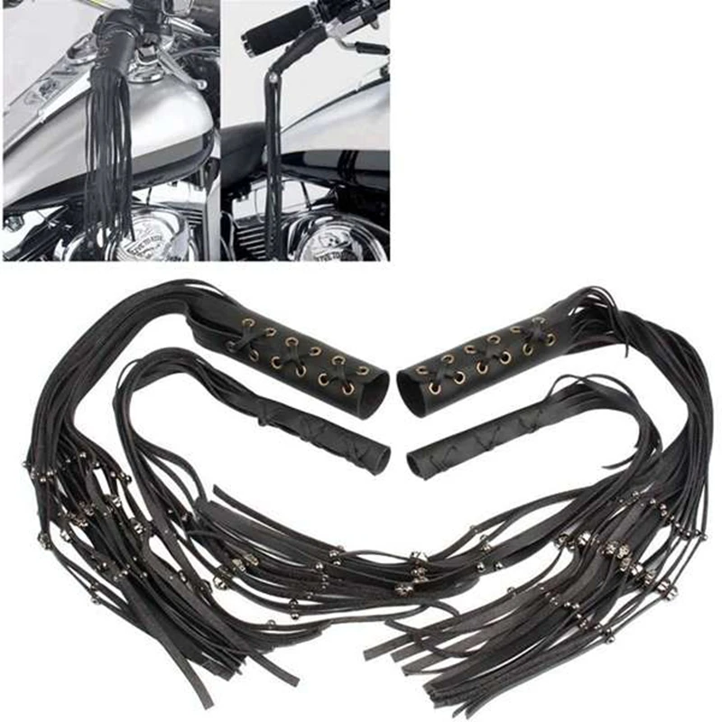 24 Inch Skull PU Motorcycle Hand Grips with Brake Lever Fringe Tassel Cover for Cruiser Chopper Bobber Chief Classic Cafe Racer |