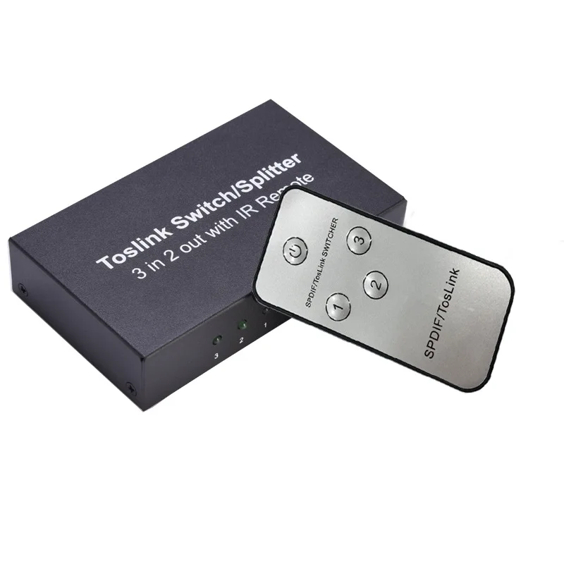 3 in 2 Out Digital Optical Audio Toslink Switch Splitter with IR Remote