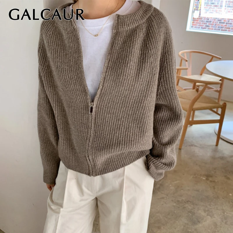 GALCAUR Minimalist Knitting Women's Sweater O Neck Long Sleeve Cardigans Autumn Striped Sweaters Female Fashion 2020 New Clothes |