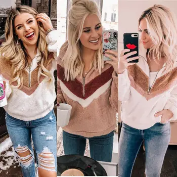 

New 2019 Winter Women Warm Teddy Bear Fleece Zipper Outwear Overcoat Jumper Top Pullover Jacket