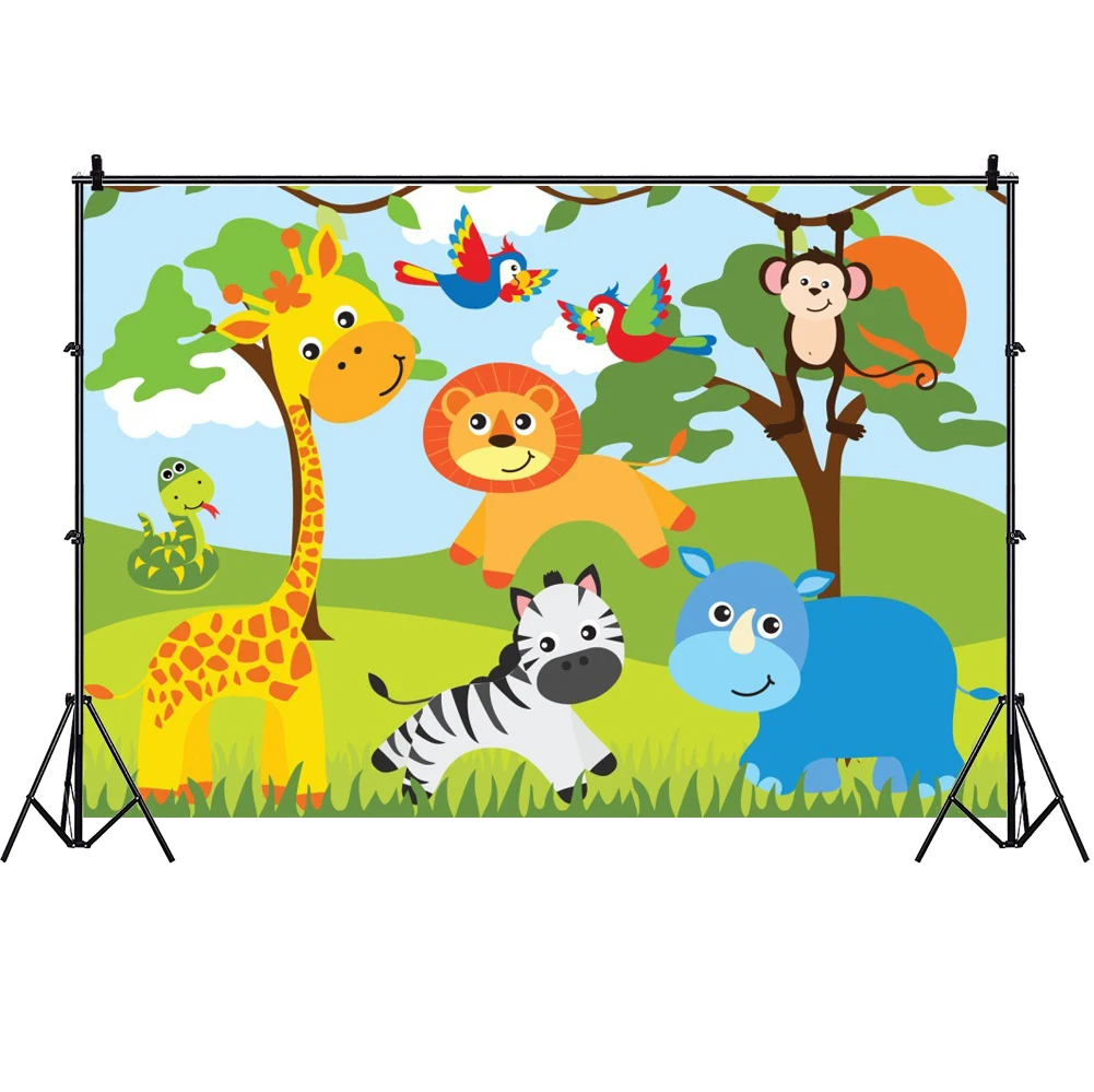 

African Jungle Giraffe Lion Photography Backdrop Kids Birthday Party Baby Shower Animal Photo Background Studio Prop Decoration