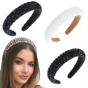 

Girl Solid Color Rhinestone Sponge Hair Band Handmade Beaded Crystal Headband Luxury Fashion Hairpin Hair Accessories For Women