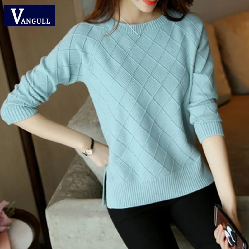 Light Green Vangull вязаный женский свитер, новинка, весна-осень, круглый вырез, длинный рукав, свитер, пуловер, женский тонкий однотонный джемпер, женский свитер, топы - Цвет: Light Green