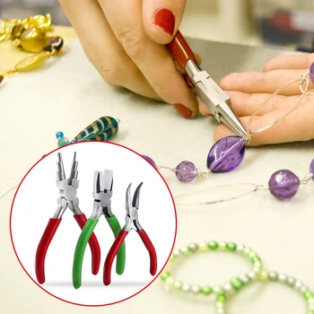 

3pcs Carbon Steel Hand Tools Wire Looping Bent Nose Nylon Jaw Multifunction Bail Making Durable Jewelry Pliers Kit Crafts 6 In 1