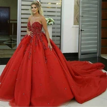 Роскошное бальное платье HWTX_Bridal с бусинами и шлейфом с корсетом из Красного Тюля длинное платье для театрализованного представления вечерние платья для выпускного вечера