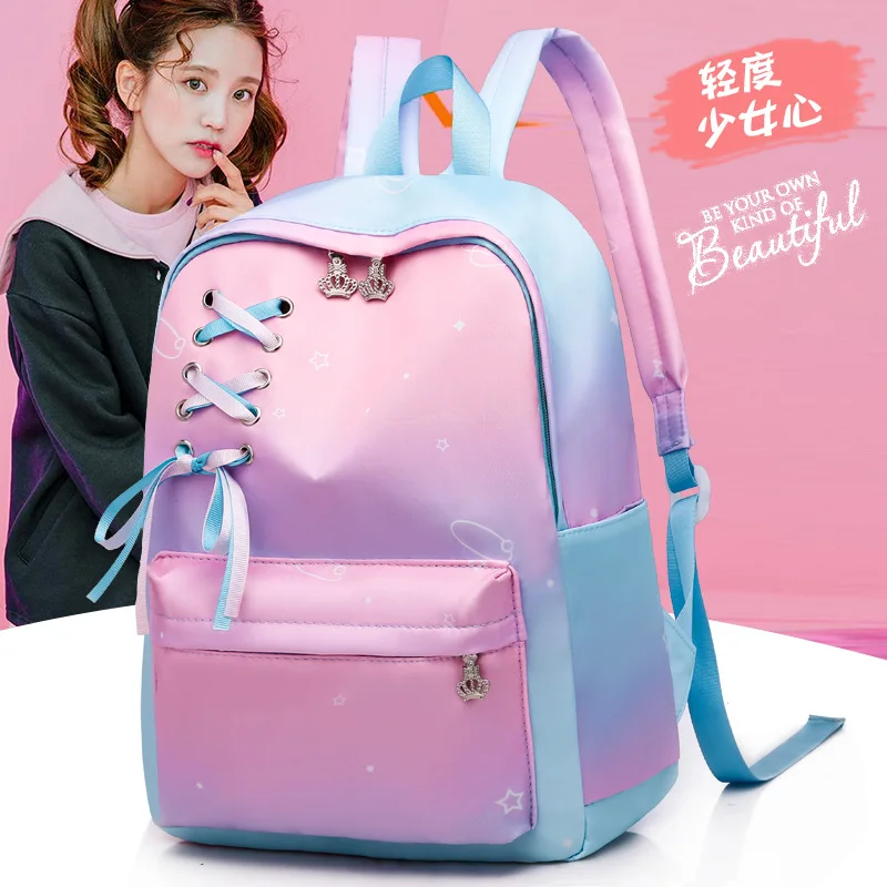 

Backpack 2019 New Style Middle And High School Students Bag Gradient Color Korean-style GIRL'S xin sen of Backpack
