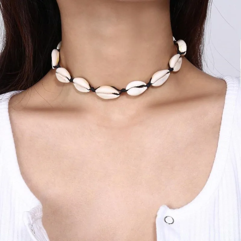 Fashionable beach style shell necklace pearl polychrome rope can choose Bohemian for women's birthday gift | Украшения и