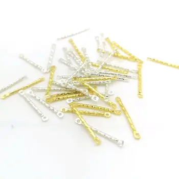 

50pcs Gold Silver Color 2 loop Long Bar Embossed Stick Connector Link DIY Drop Earring Charm Jewelry Making Findings Accessory