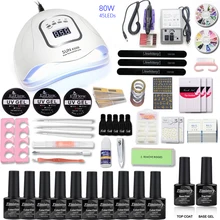 Лак для ногтей, комплект одежды для девочек ростом 80/54/36 Вт УФ светодиодный Сушилка для ногтей с 10 шт. маникюрный набор для гелевого маникюра био-Гели Soak Off, инструменты для маникюра, набор, Электрический Фрезер для ногтей, сверлильный станок