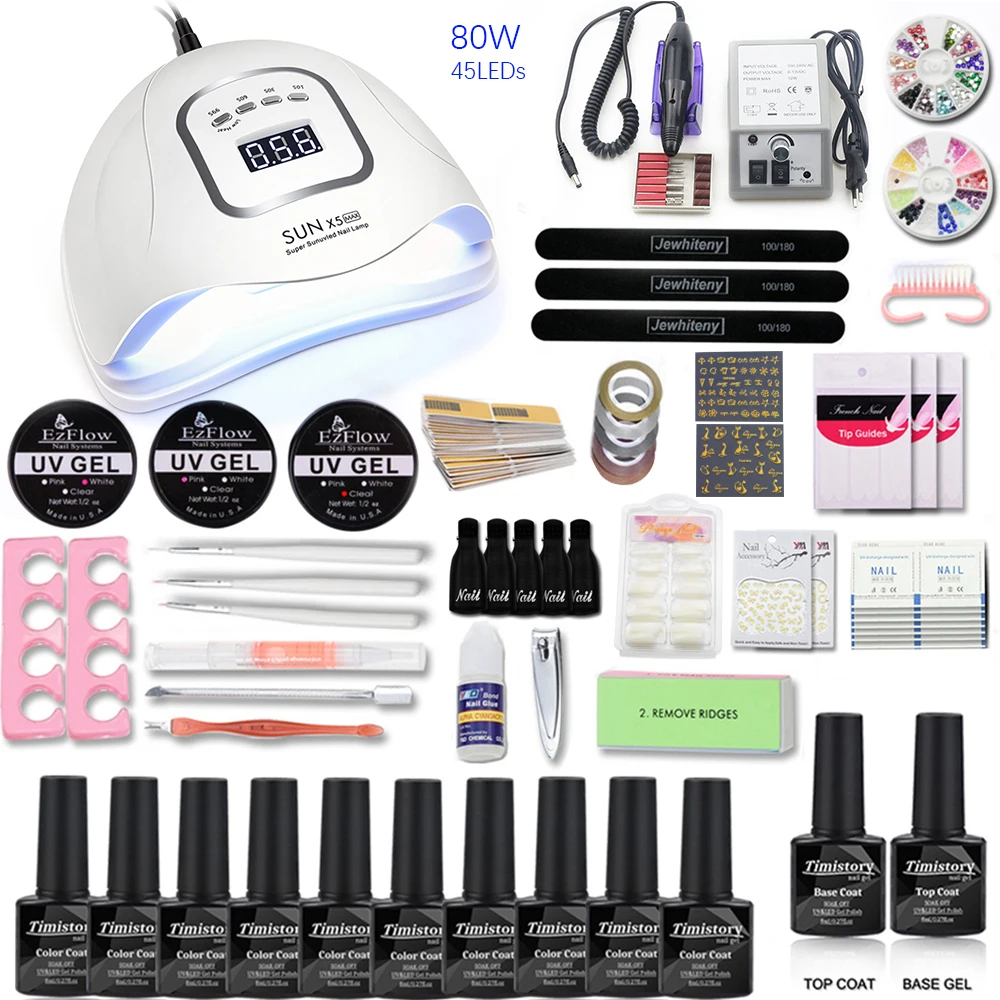 

Nail Set 80/54/36W UV LED Nail Dryer With 10pcs Nail Gel Polish Kit Soak Off Manicure Tools Set electric Nail drill machine
