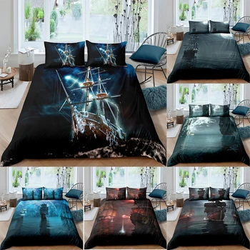 

Ship Under The Moonlight Bedding Set Queen 3D Printed Duvet Cover Bedclothes 2/3pcs Home Textiles Luxury High Quality Bedspread