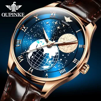 

Switzerland Designer Moon Phase Luxury Men mechanical Wristwatch OUPINKE Mens Automatic Sapphire Watches Mechanical Power