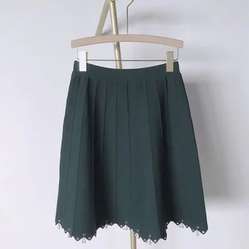 

Women High Waist Knitting Mini Skirt Hem Beading Casual Elastic Waist Short Skirts