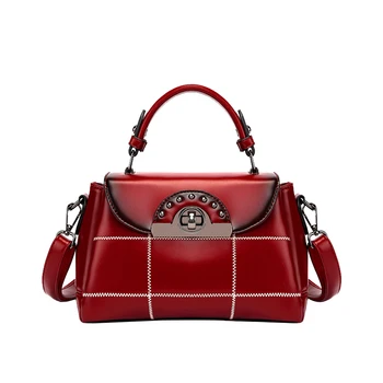 

Oil Wax Large Capacity Small Square Bag Big Grid Bright Pu Bag Korean Version Bags Shoulder Bags For Women 2020