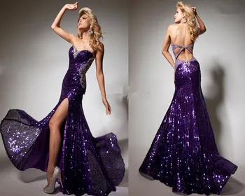 

2020 luxury crystal sequin backless new Designer Purple Mermaid Sequin sweet Beading Sexy Prom gown Mother of the Bride Dresses
