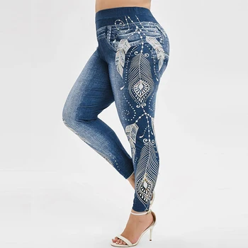 

Puimentiua Plus Size S-3XL Women High Waist Yoga Pants Jeans 3D Printed Fitness Leggings Slimming Gym Sports Tights Running Wear