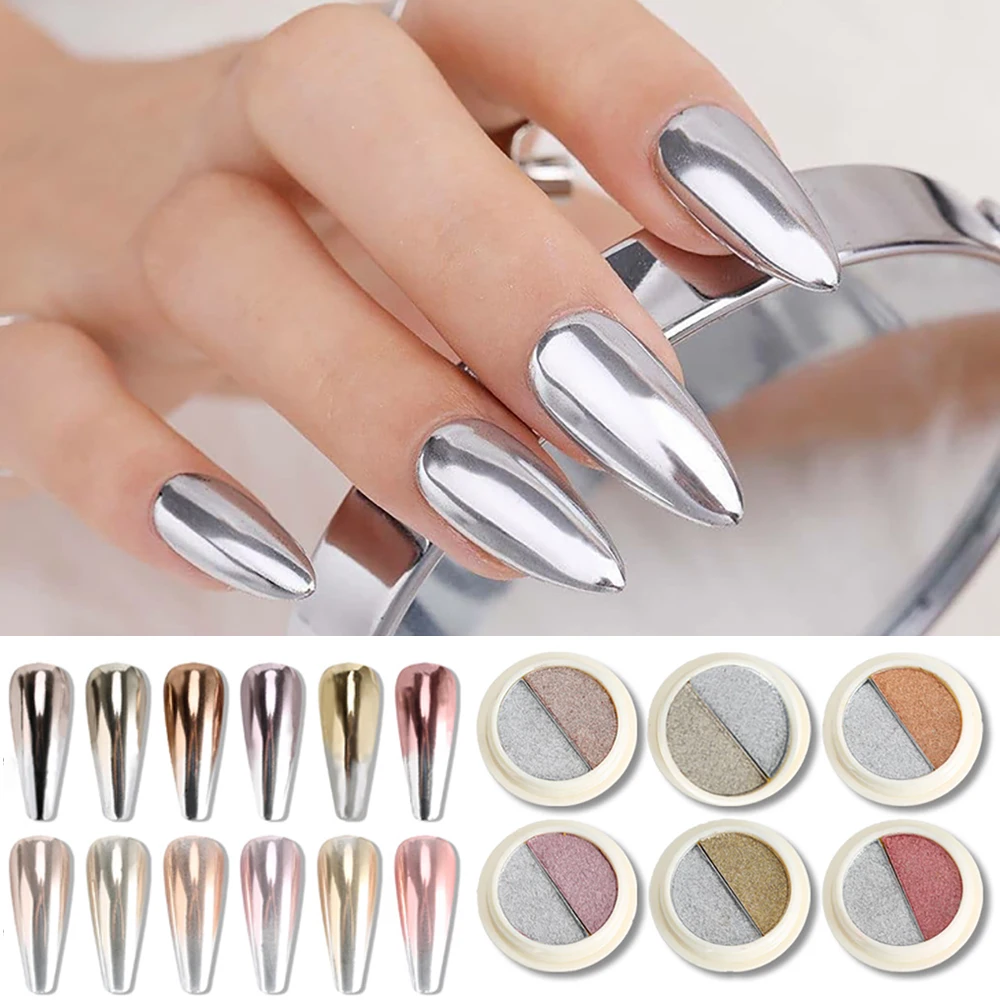 1 коробка двухцветная голографическая Пыль для ногтей металлический пигмент