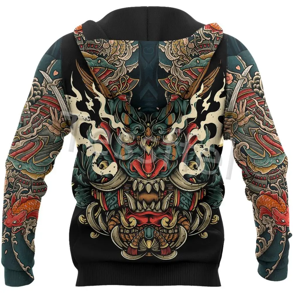 Tessffel Japan Samurai Tattoo 3D Printed New Men's Sweatshirt Harajuku Zipper Hoodie Casual Unisex Jacket Pullover Style-2 3