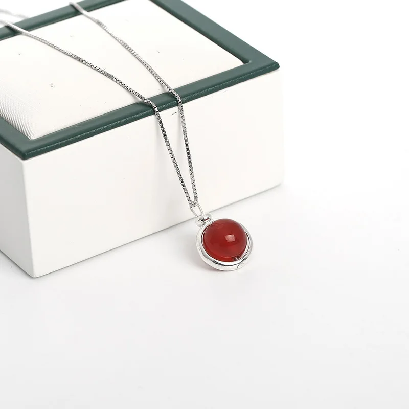 JD Classic 925 Sterling Silver Color 8mm Natural Malachite Lapis Crystal Opal Stone TigerEye Lucky Pendant Necklace 18″ Daily