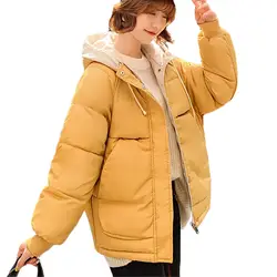 Новая осенне-зимняя Толстая теплая пуховая хлопковая куртка Женская Корейская повседневная короткая хлопковая куртка Желтая Женская