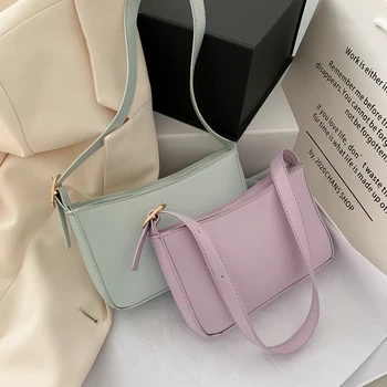 

PU Leather Solid Axillary Bags for Women Casual Fashion Shoulder Bag 2020 Summer Lady Travel Small Purse Baguette Female Handbag