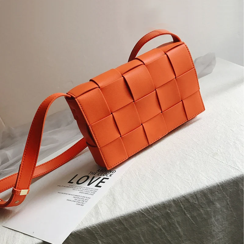 

Luxury Brand Handbag 2020 New European and American Shoulder Bag Weave Stitching Small Square Bag Women Genuine Leather Flap Bag