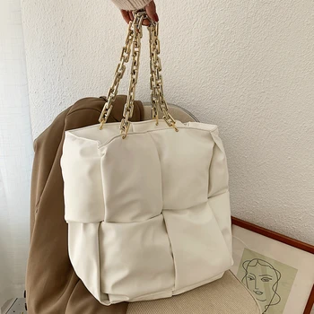 

Thick Chain Large Tote Armpit bag 2020 New High quality PU Leather Women's Designer Handbag High capacity Weave Shoulder Bags