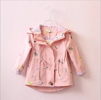 

2020 Spring Embroidery Flower Jackets For Girls Newborn Baby Hooded Coats Kids Clothes Windbreaker Outerwear For Girls 2-7 Years