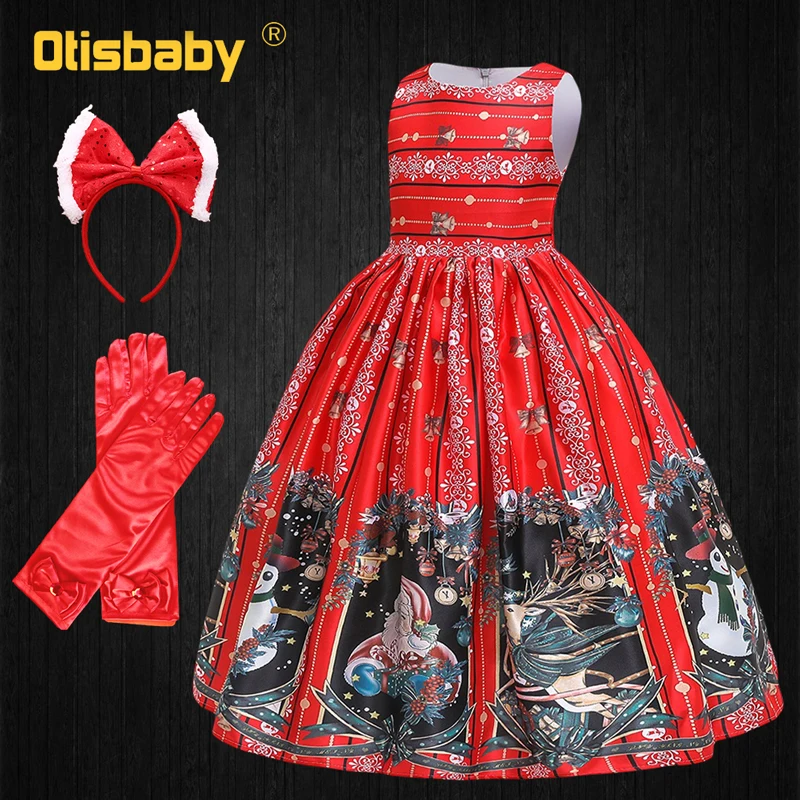 SD054 Set Нарядное длинное рождественское платье для девочек, одежда для девочек, новогодние вечерние платья Феи Санта Клауса, элегантный Детский костюм - Цвет: SD054 Set