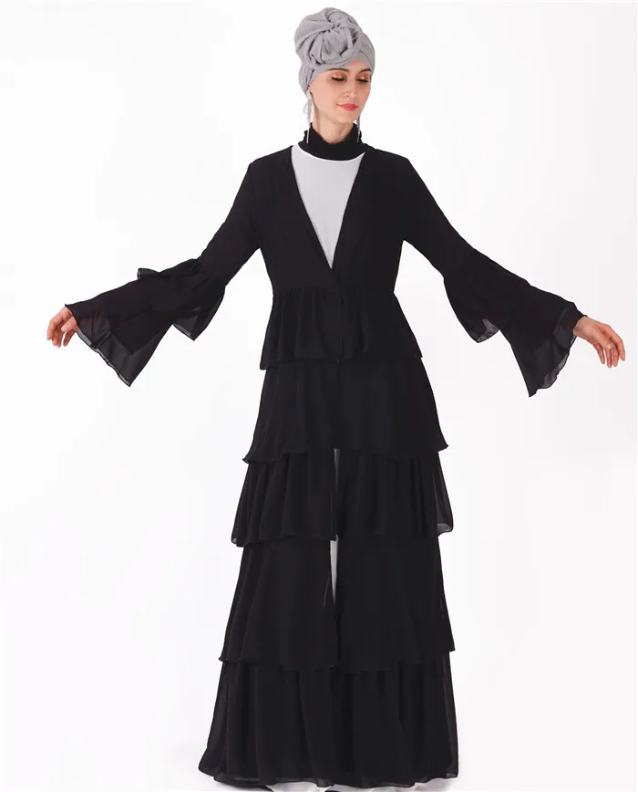 Black Abaya ОАЭ абайя Дубай Кафтан Малайзия гофрированные шифон кимоно кардиган мусульманский хиджаб платье для женщин Дубай турецкая исламская одежда - Цвет: Black Abaya