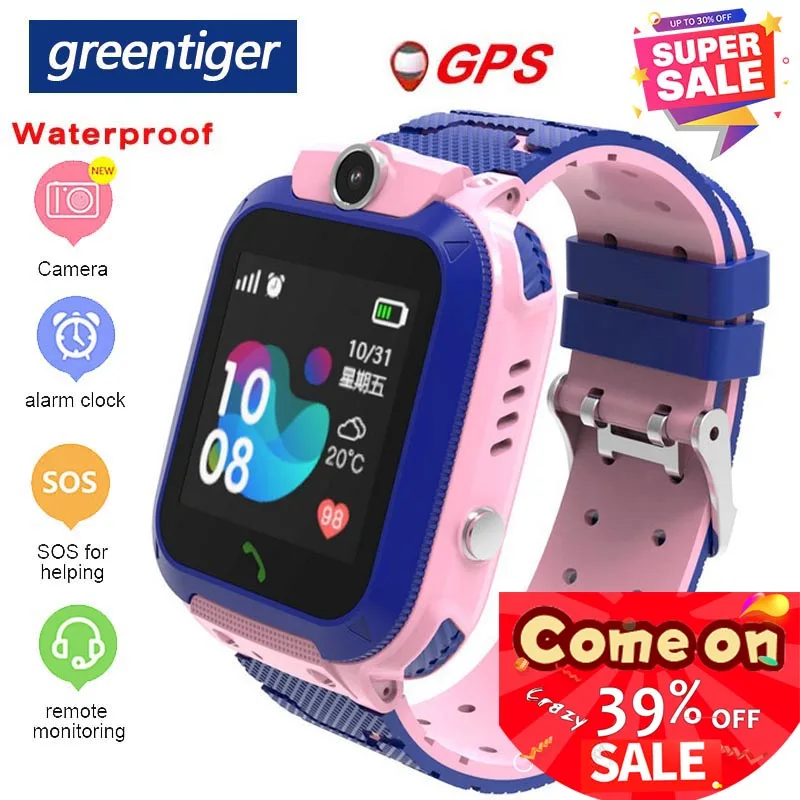 Greentiger S12 GPS детские Смарт часы IP67 водонепроницаемые SOS трекер местоположения анти