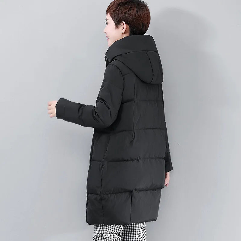 

Fashion Hooded Women's Middle-aged Solid Color Versatile Warm Cotton Coat 2018 Winter New Style Long Sleeve Cocoon Middle-aged W