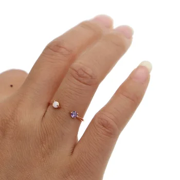 

2019 Guarantee 925 sterling silver purple white fire opal stone delicate charm Adjust open rings for women girls fashion jewelry