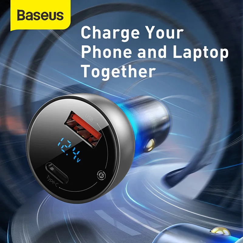 Baseus USB C Car Charger 65W Fast Charging Quick Charger 4.0 QC PD 3.0 Type C Car For iPhone 14 Pro Xiaomi POCO MacBook